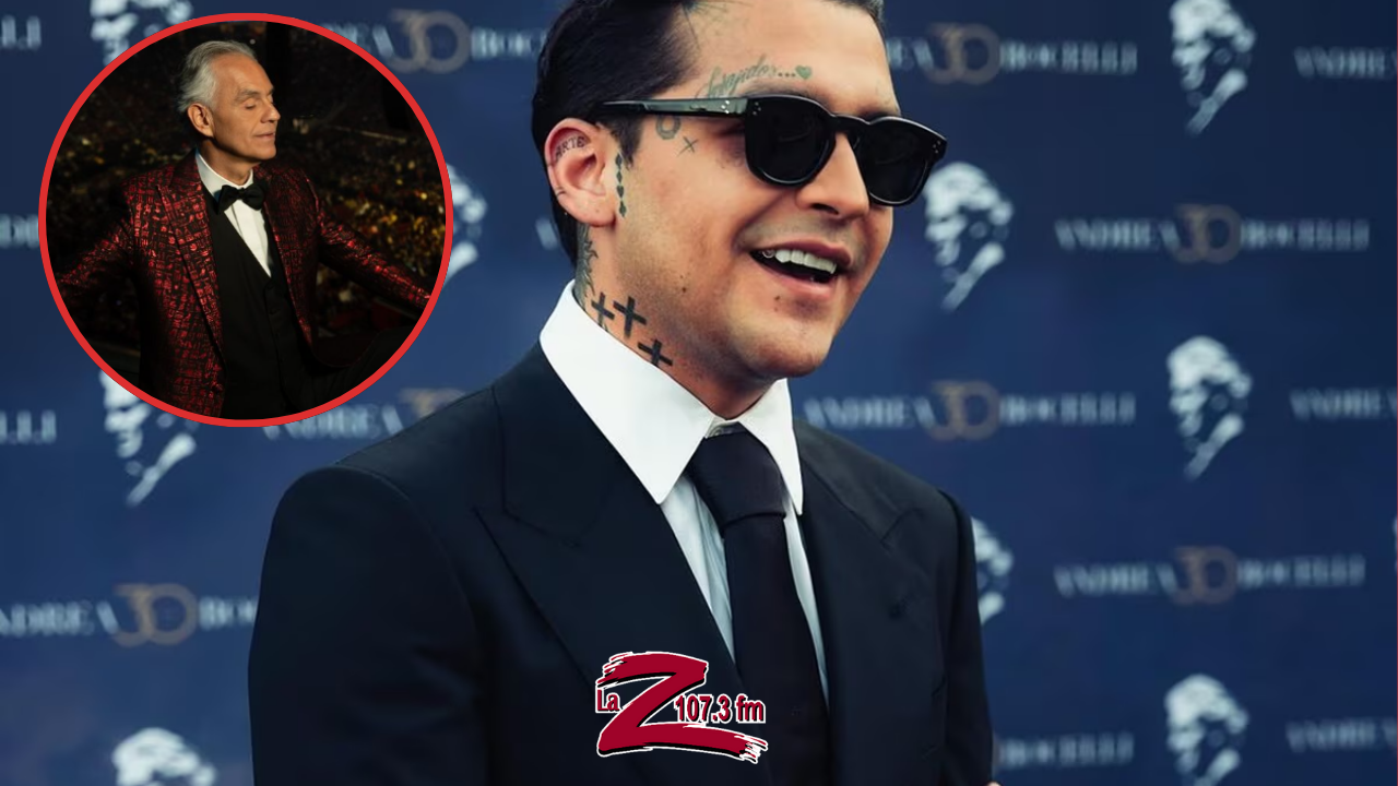 Christian Nodal canta con el tenor Andrea Bocelli