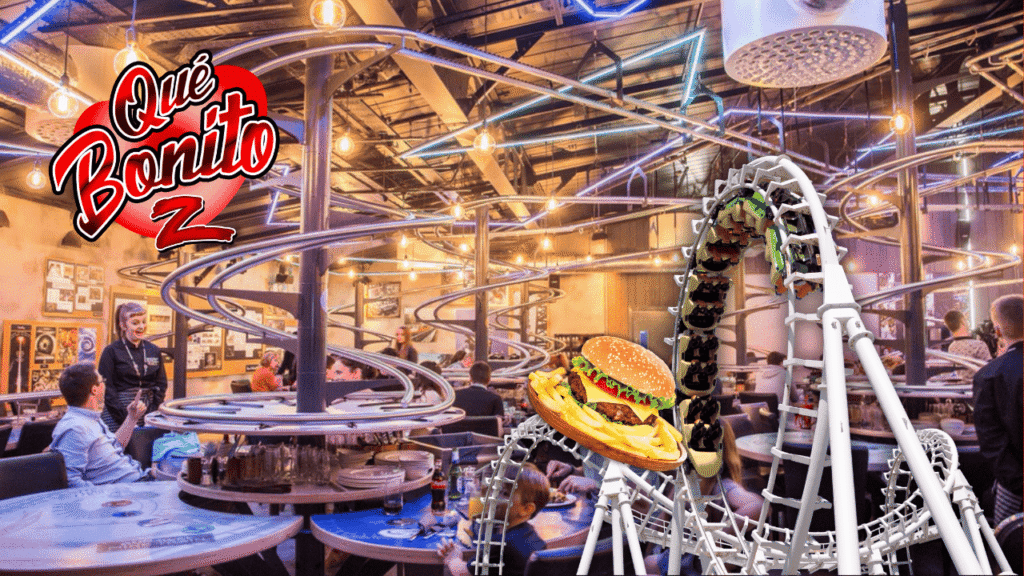 Restaurante entrega comida a través de una montaña rusa
