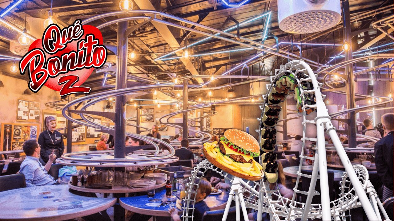 Restaurante entrega comida a través de una montaña rusa