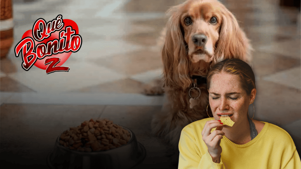 Una mujer come alimento para perros durante un mes