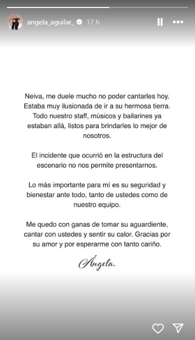 Ángela Aguilar cancela concierto de última hora por falla técnica