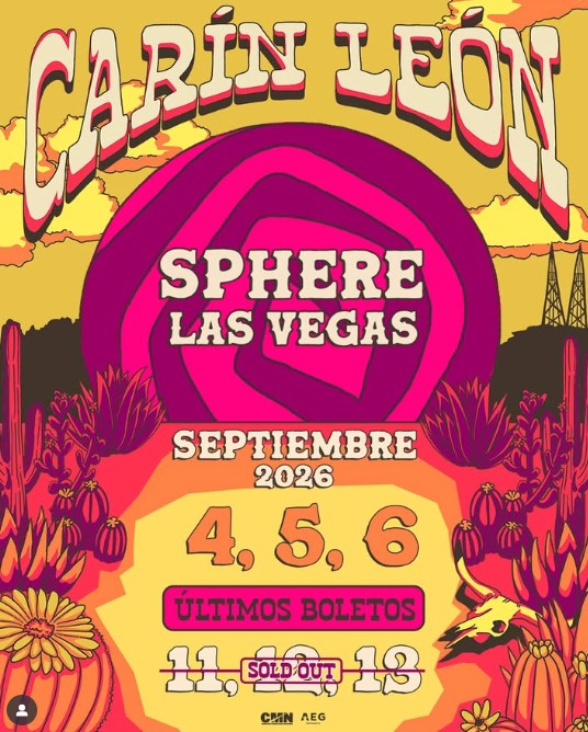 Carín León agota fechas en Sphere de Las Vegas